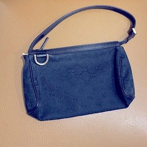 Gucci Black GG Canvas and Leather D Ring Abbey Pochette